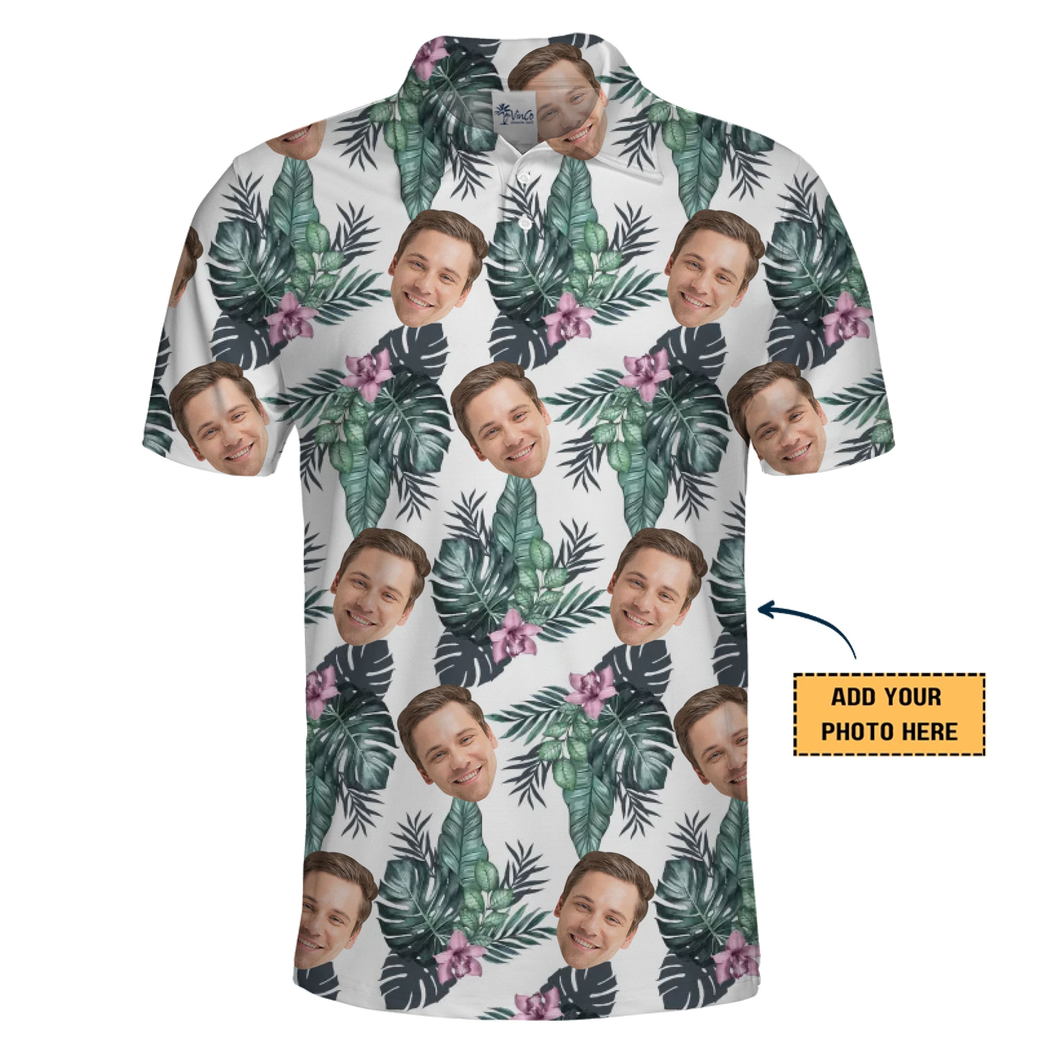 Botanical Theme Hawaiian Polo Shirt with Custom Face