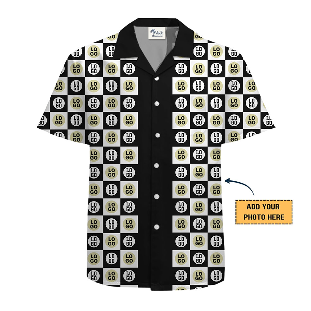 Bold Checkered Custom Shirt with Repeating Logo Pattern