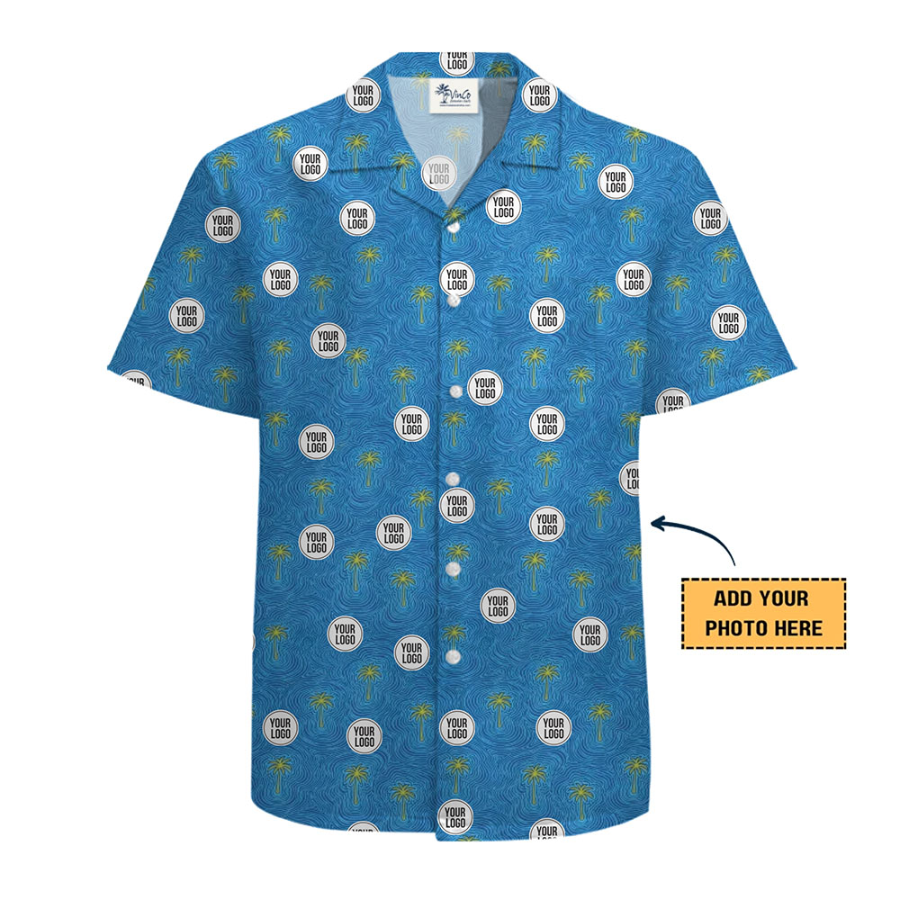 Custom Logo Hawaiian Shirt with Palm Tree and Wave Pattern