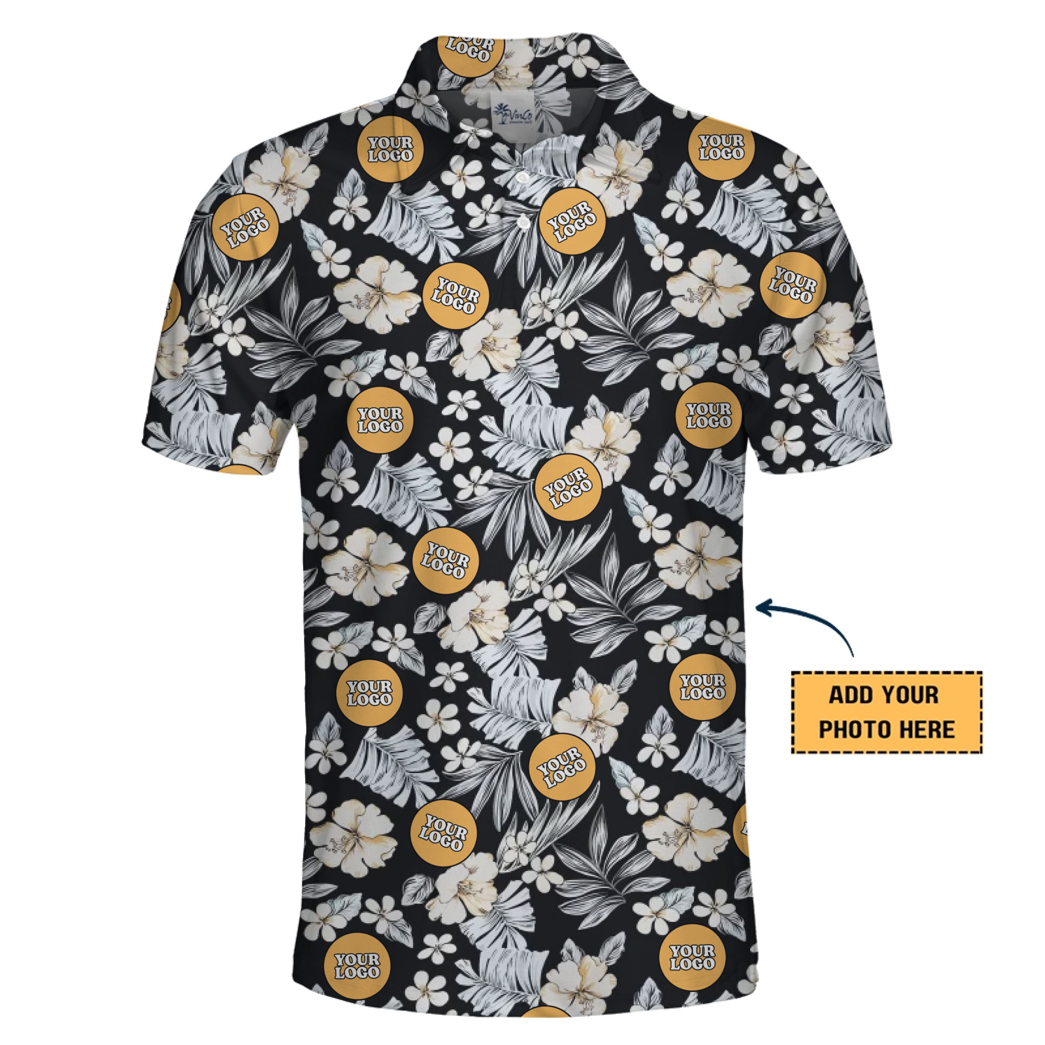 Custom Logo Midnight Bloom Hawaiian Polo Shirt