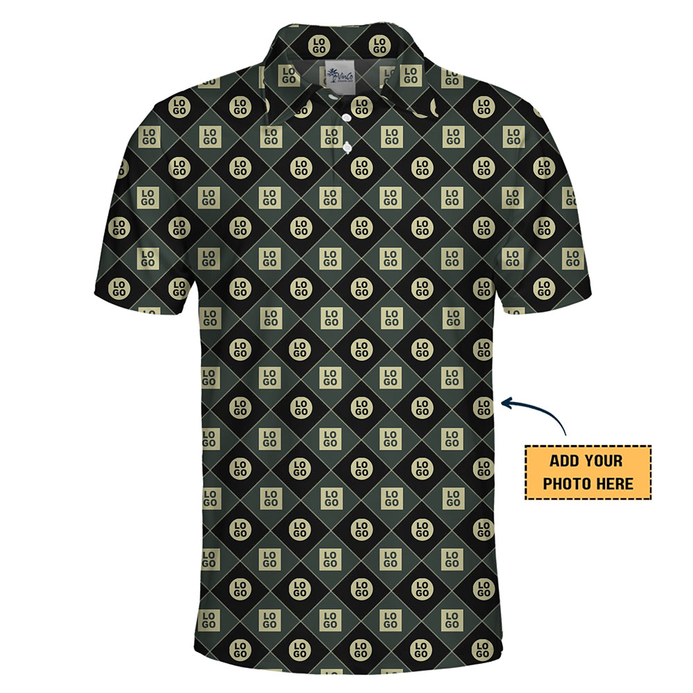 Modern Polo Shirt with Repetitive Diamond Logo Print