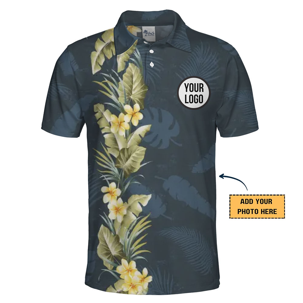 Tropical Bloom Side Hawaiian Polo Shirt Custom Your Logo