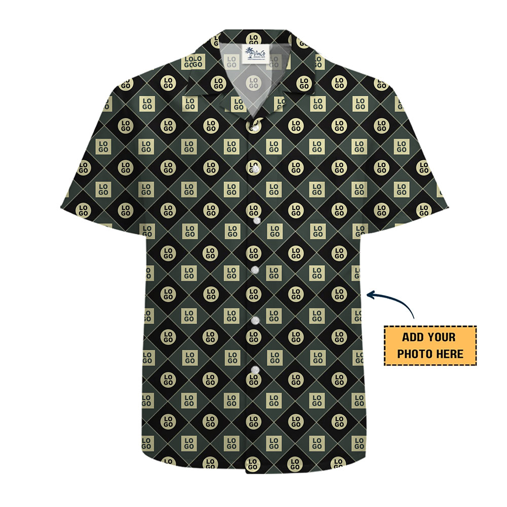 Geometric Pattern Hawaiian Shirt with Custom Logo Design