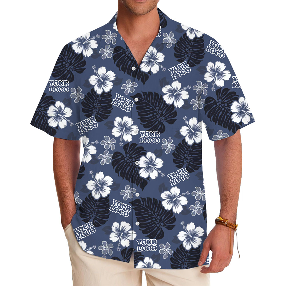 Custom Tropical Floral Pattern Hawaiian Shirt with Logo - variant image 1