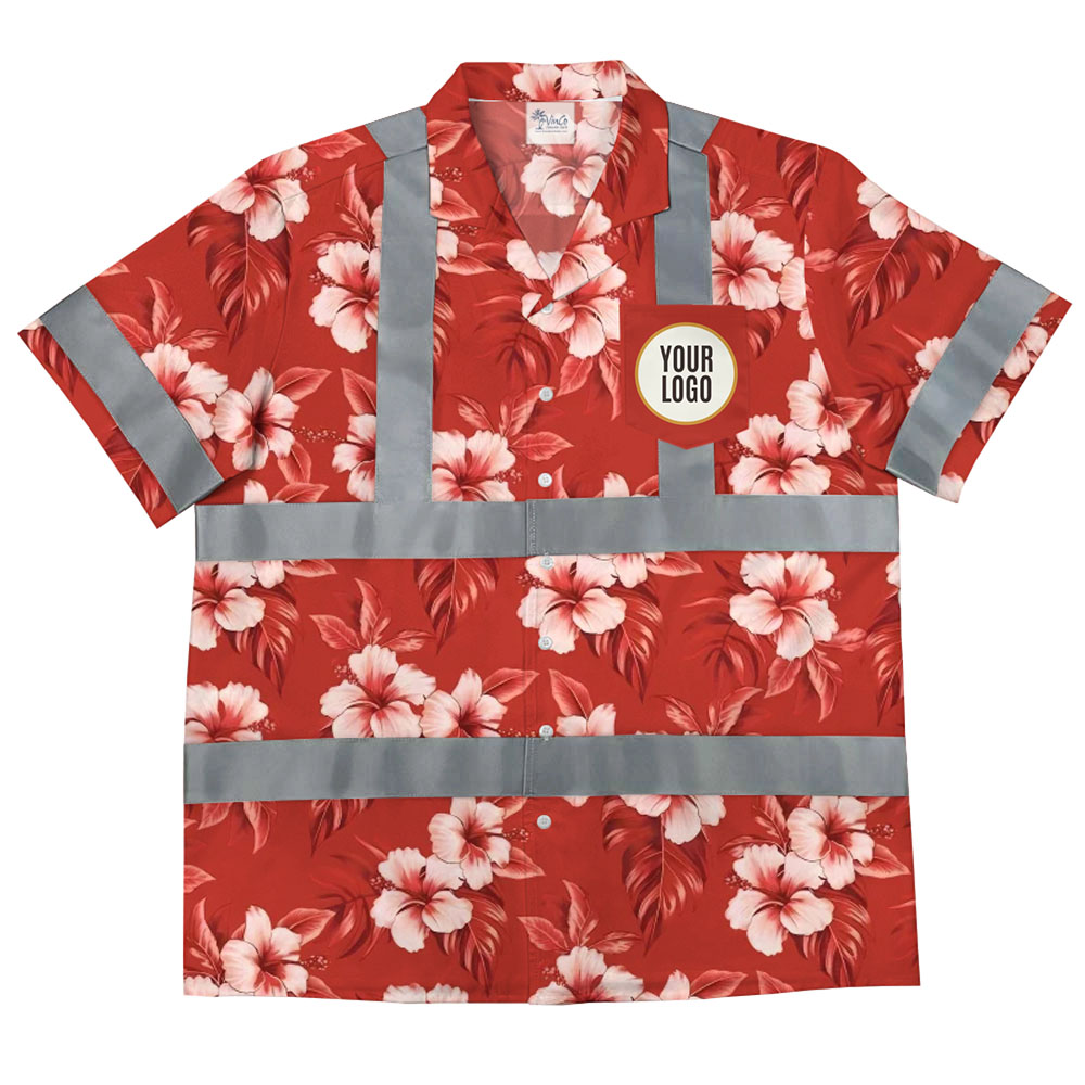 Red Hi Vis Hawaiian Shirt With Custom Logo And Preview - variant image 1