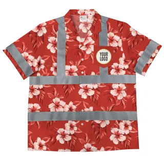 Red Hi Vis Hawaiian Shirt With Custom Logo And Preview