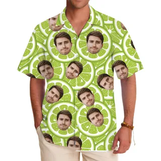 Custom Face On Lemon Hawaiian Shirt With Live Preview