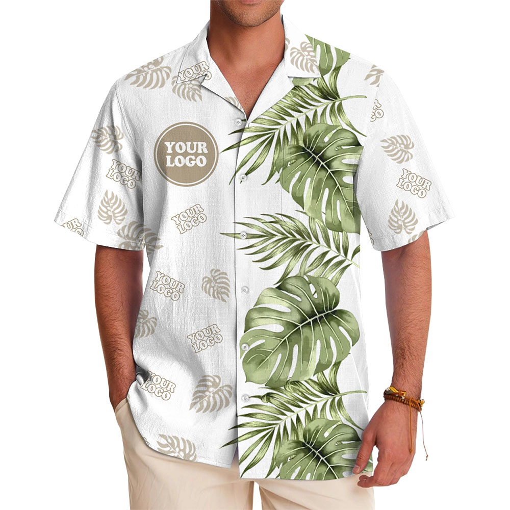 Coastal Monstera Custom Logo Hawaiian Shirt With Preview - variant image 1