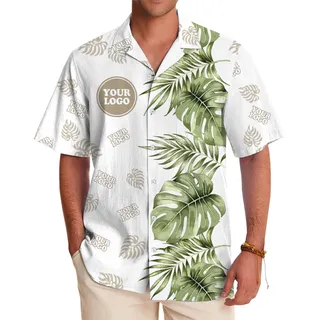 Coastal Monstera Custom Logo Hawaiian Shirt With Preview