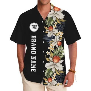Floral Sideband Hawaiian Shirt With Logo And Brand Name