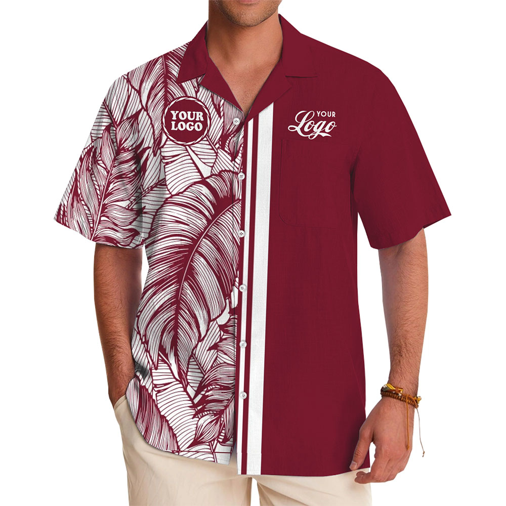 Tropical Leaf Custom Logo Button Up Shirt With Preview - variant image 1