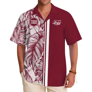 Tropical Leaf Custom Logo Button Up Shirt With Preview
