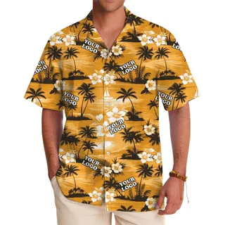 Golden Sunset Custom Logo Hawaiian Shirt With Preview