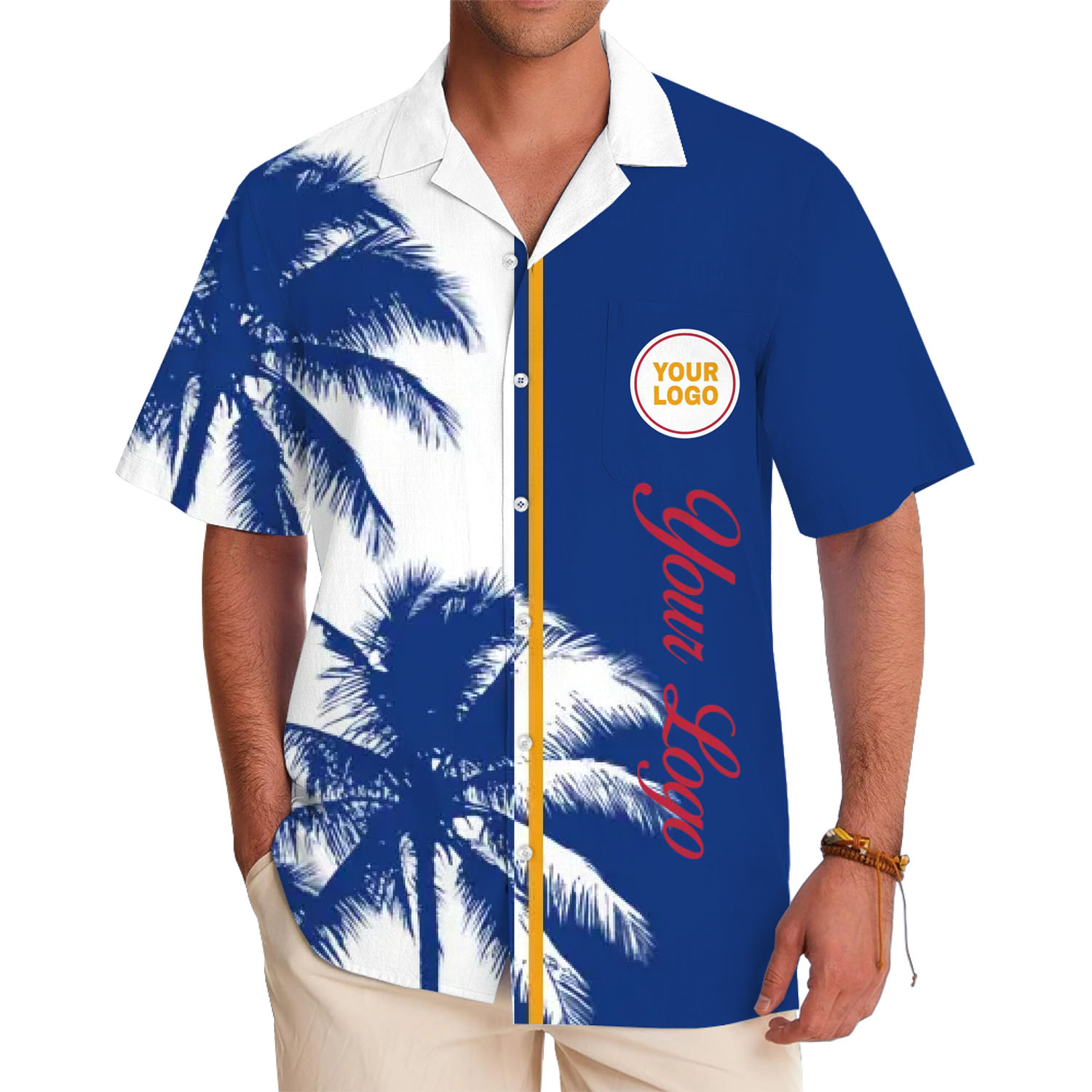 Custom Palm Tree Aloha Shirt With Vertical Logo Style - variant image 1