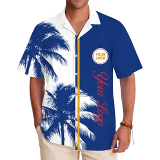 Custom Palm Tree Aloha Shirt With Vertical Logo Style