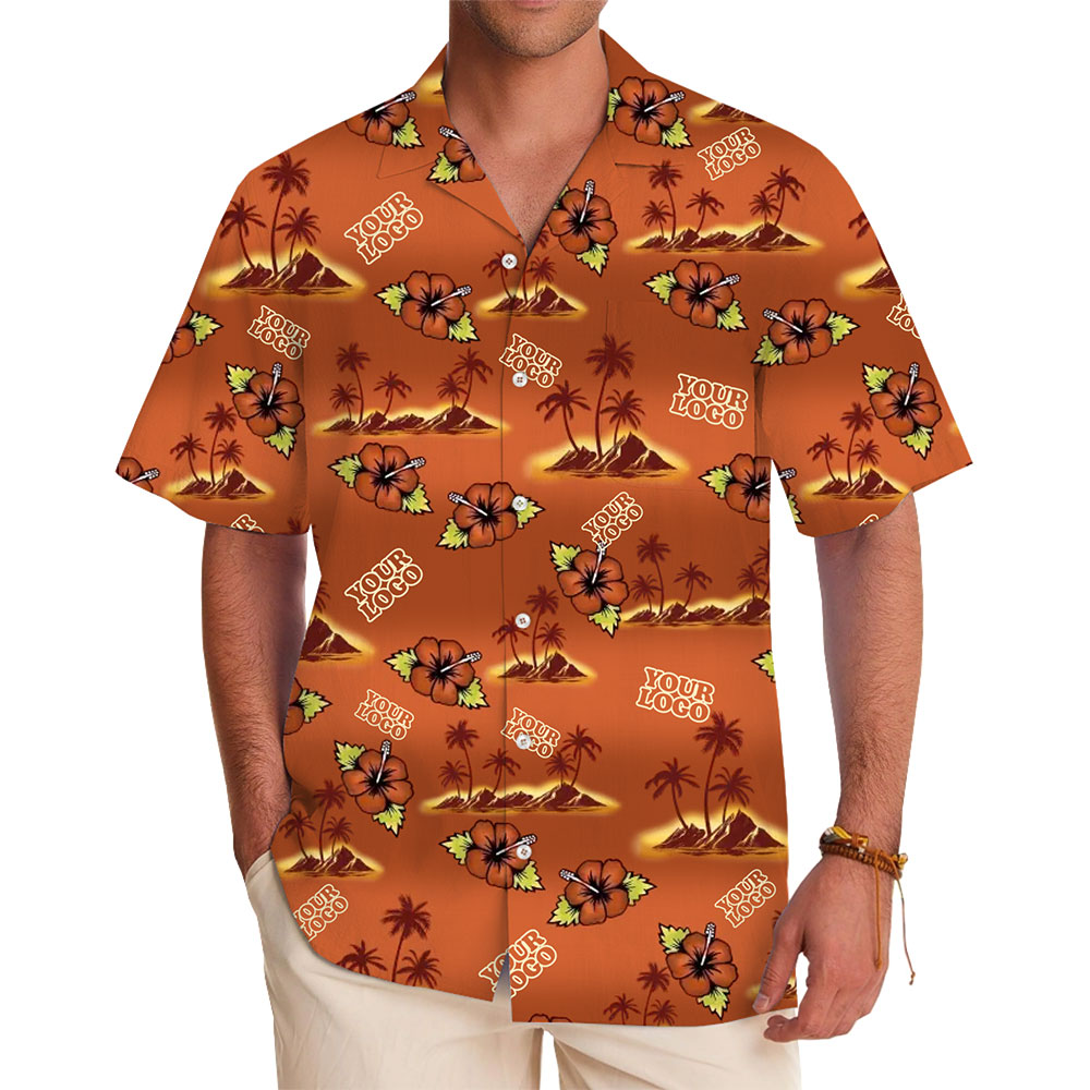 Personalized Orange Hawaiian Shirt Vibrant Beach and Palm Tree Design - variant image 1