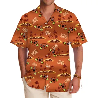Personalized Orange Hawaiian Shirt Vibrant Beach and Palm Tree Design