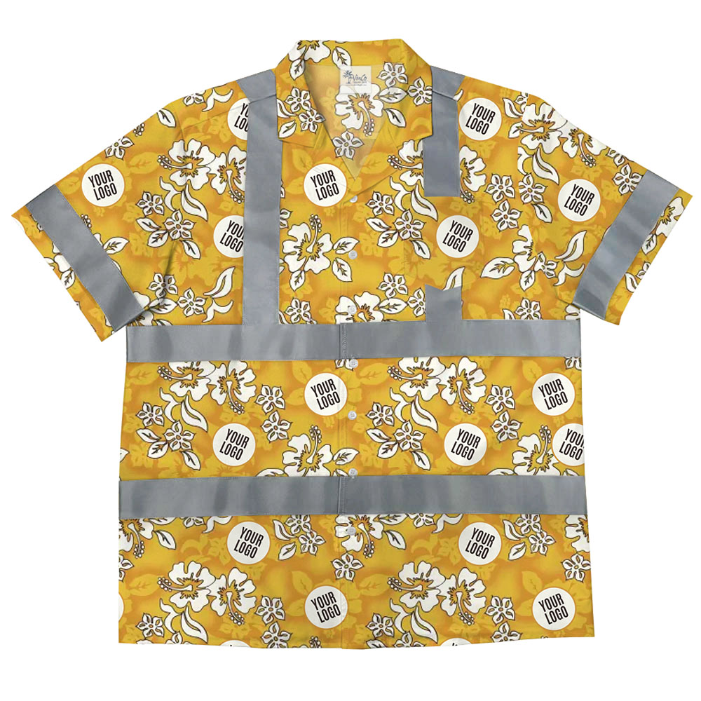 Yellow Hawaiian Shirt Friday With Custom Logo And Reflective Stripe