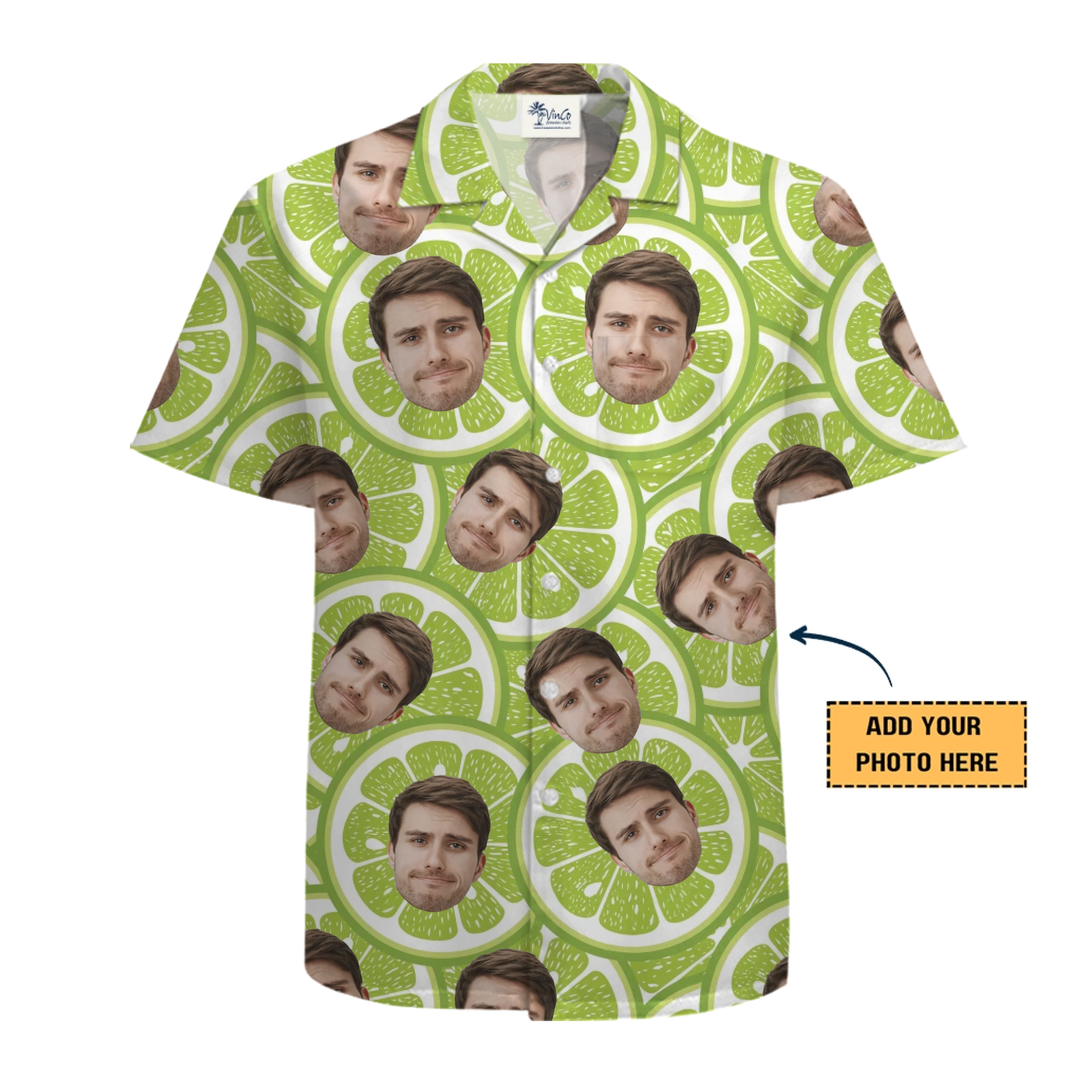 Custom Face On Lemon Hawaiian Shirt With Live Preview