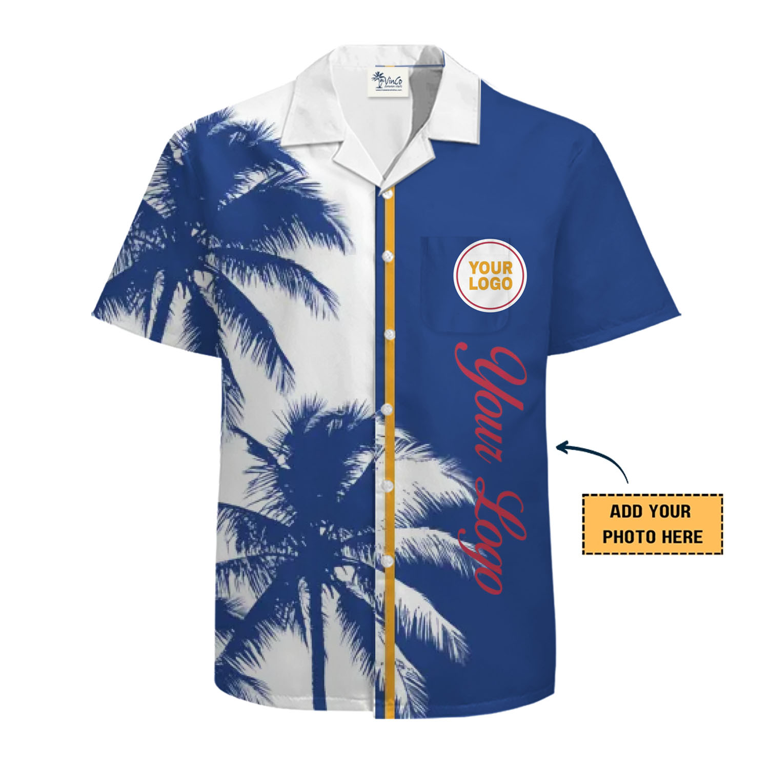 Custom Palm Tree Aloha Shirt With Vertical Logo Style