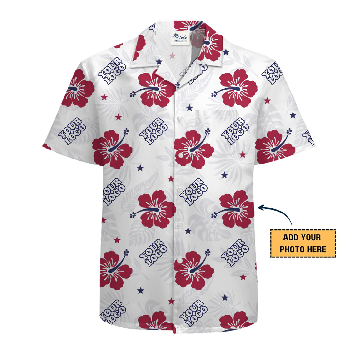 Patriotic Hibiscus Custom Logo Hawaiian Shirt Live Preview