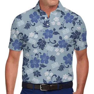 Blue Hibiscus Polo Shirt With Custom All Over Print Logo