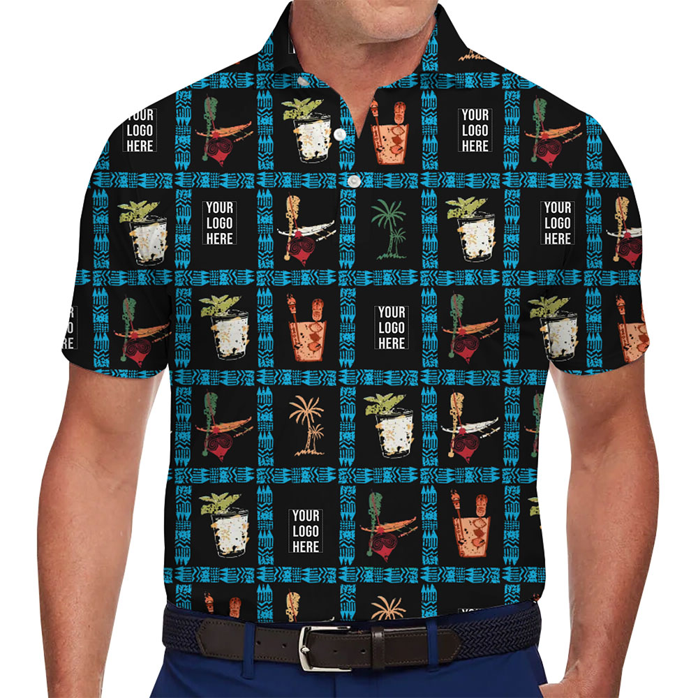 Custom Logo Polo Shirt with Fun Palm Tree and Cocktail Patterns - variant image 1