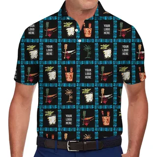 Custom Logo Polo Shirt with Fun Palm Tree and Cocktail Patterns