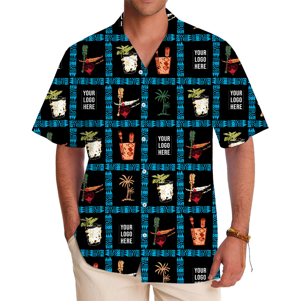Tropical Custom Shirt with Palm Trees and Cocktails Your Logo Here - variant image 1
