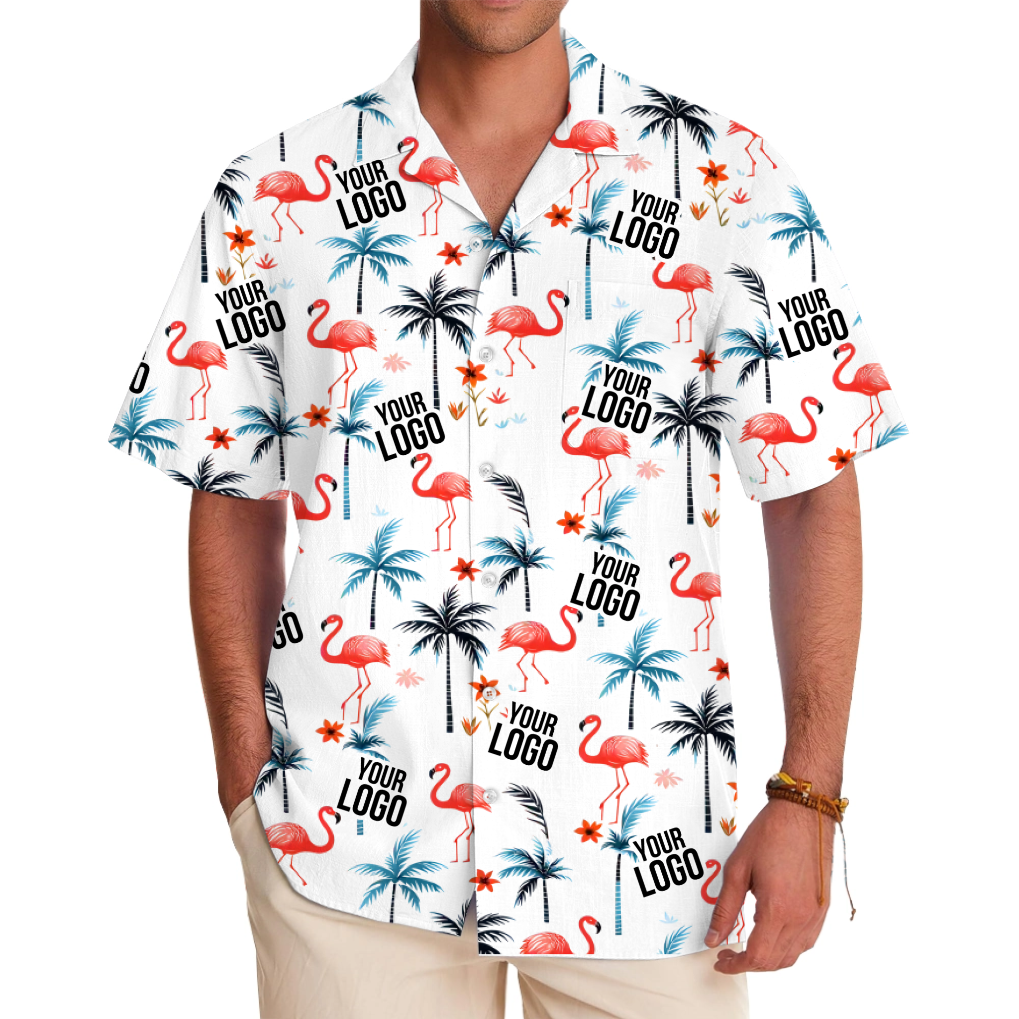[Live Preview] Custom Logo Flamingo Tropical Hawaiian Shirt - variant image 1