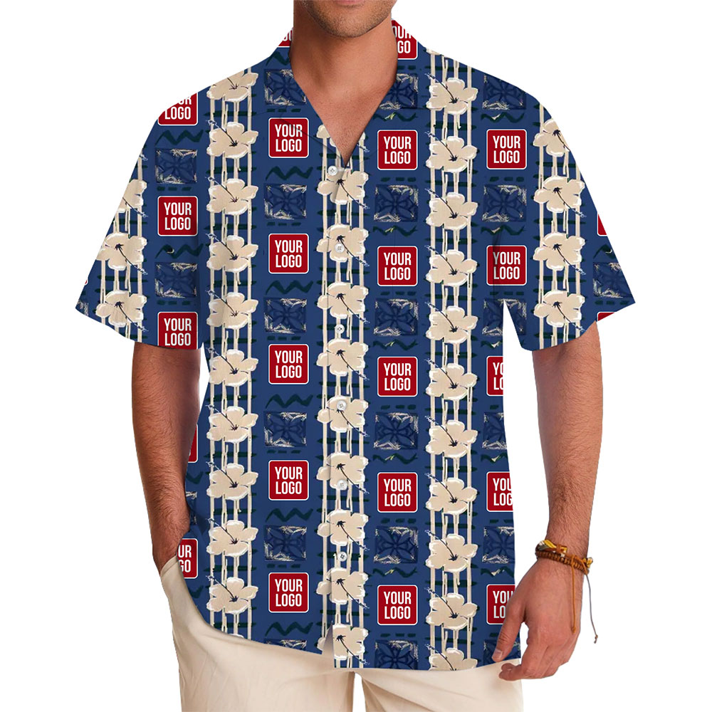 Striped Vintage Blue Hawaiian Shirt Custom Your Logo - variant image 1