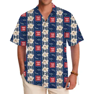 Striped Vintage Blue Hawaiian Shirt Custom Your Logo