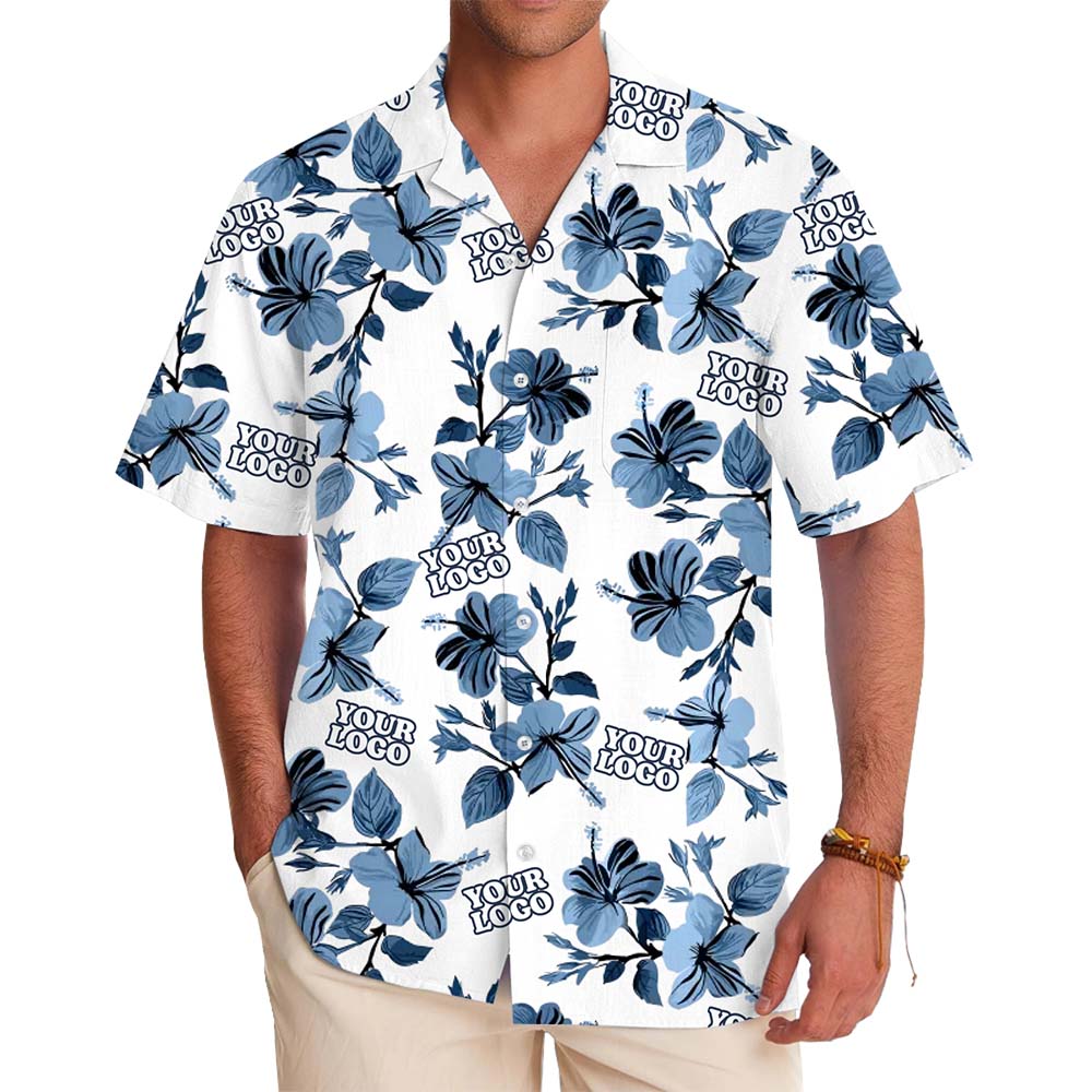 White Shirt With Blue Flowers And Custom Logo - variant image 1
