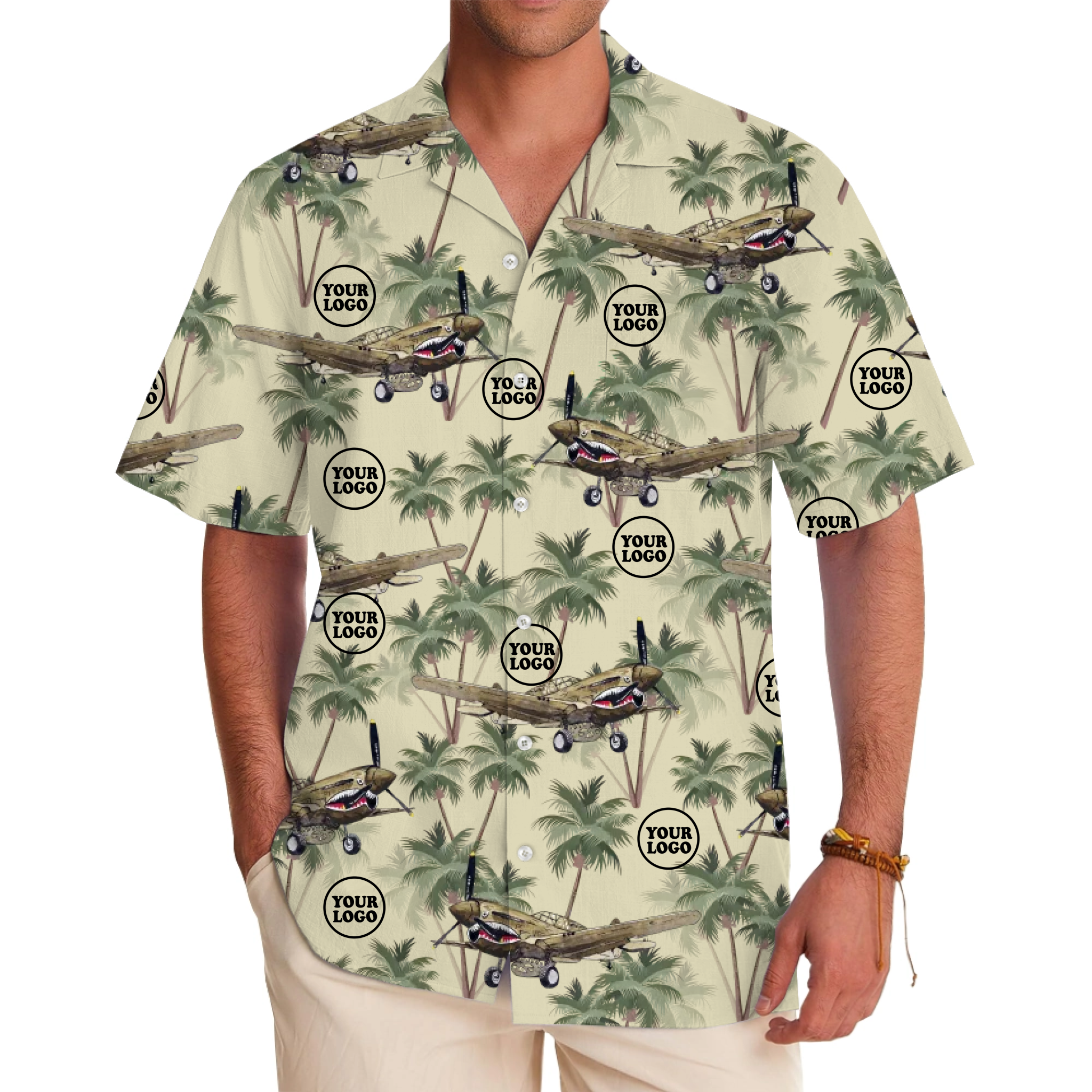 [Live Preview] Custom Logo Vintage Warplane Hawaiian Shirt - variant image 1