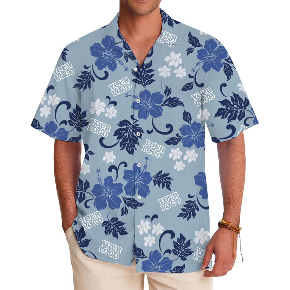 Blue Hibiscus Aloha Shirt With Custom All Over Print Logo - variant image 1