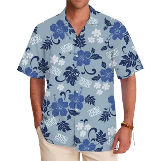 Blue Hibiscus Aloha Shirt With Custom All Over Print Logo