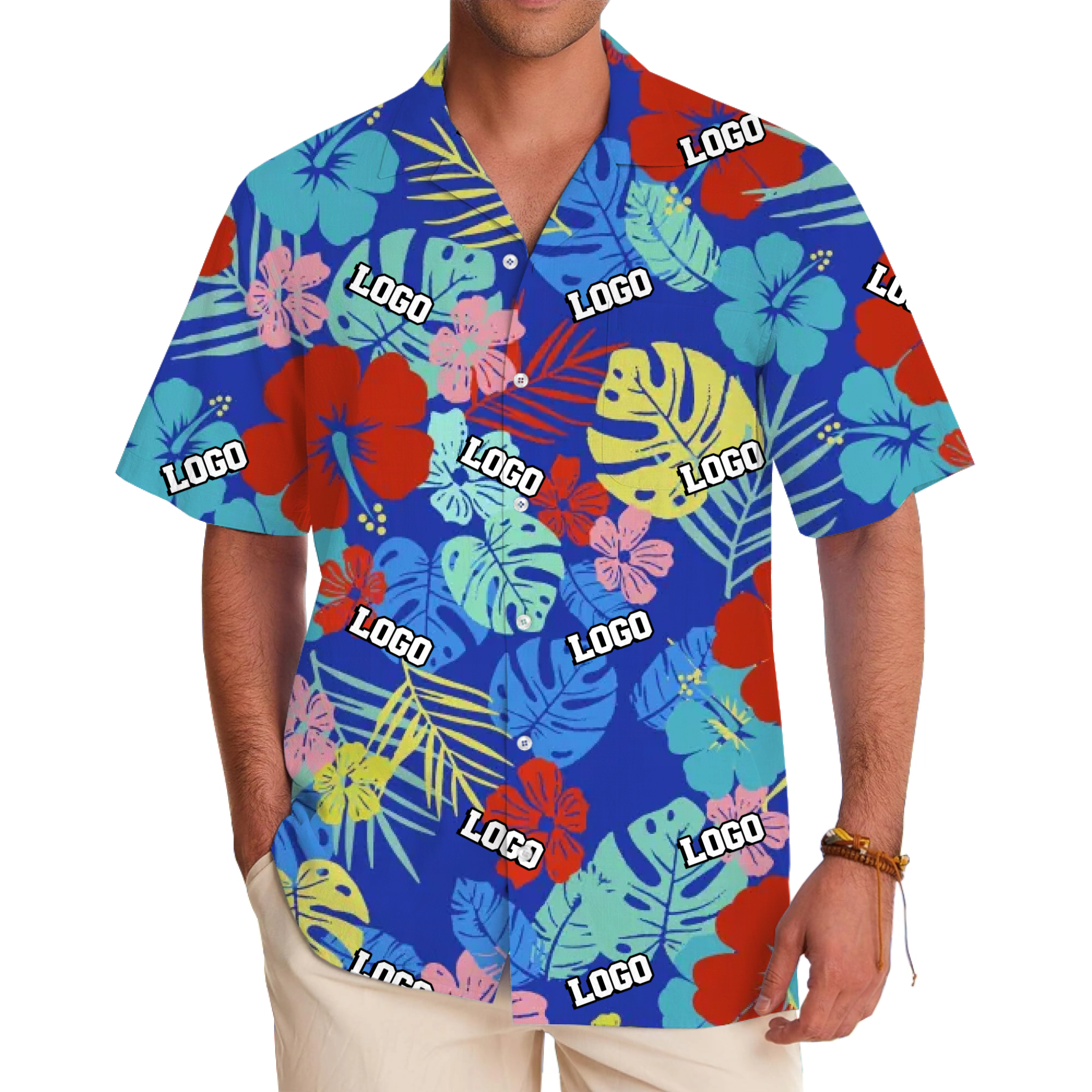 [Live Preview] Custom Logo Tropical Flower Hawaiian Shirt - variant image 1