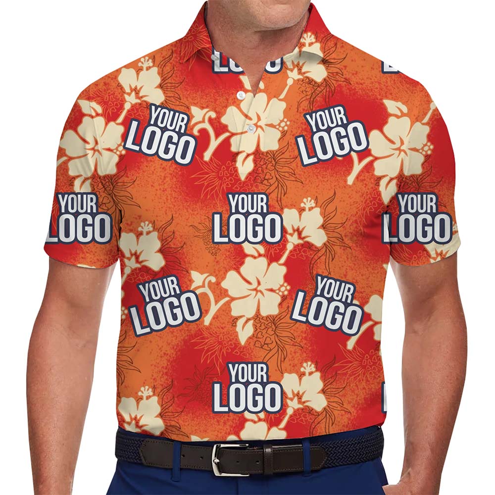 Custom Orange Hibiscus Aloha Polo Shirt With Live Preview - variant image 1