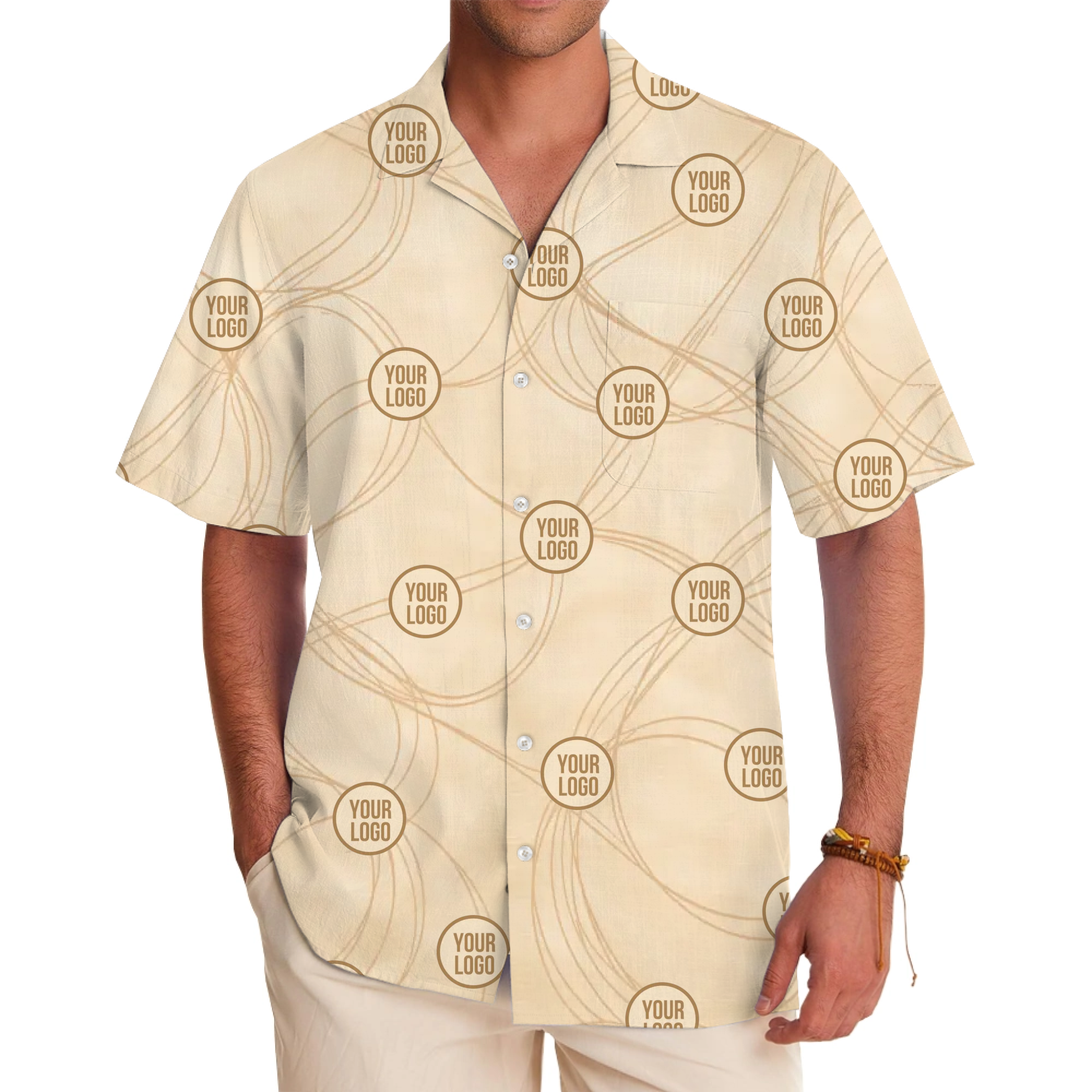 [Live Preview] Custom Logo Minimalist Beige Hawaiian Shirt - variant image 1