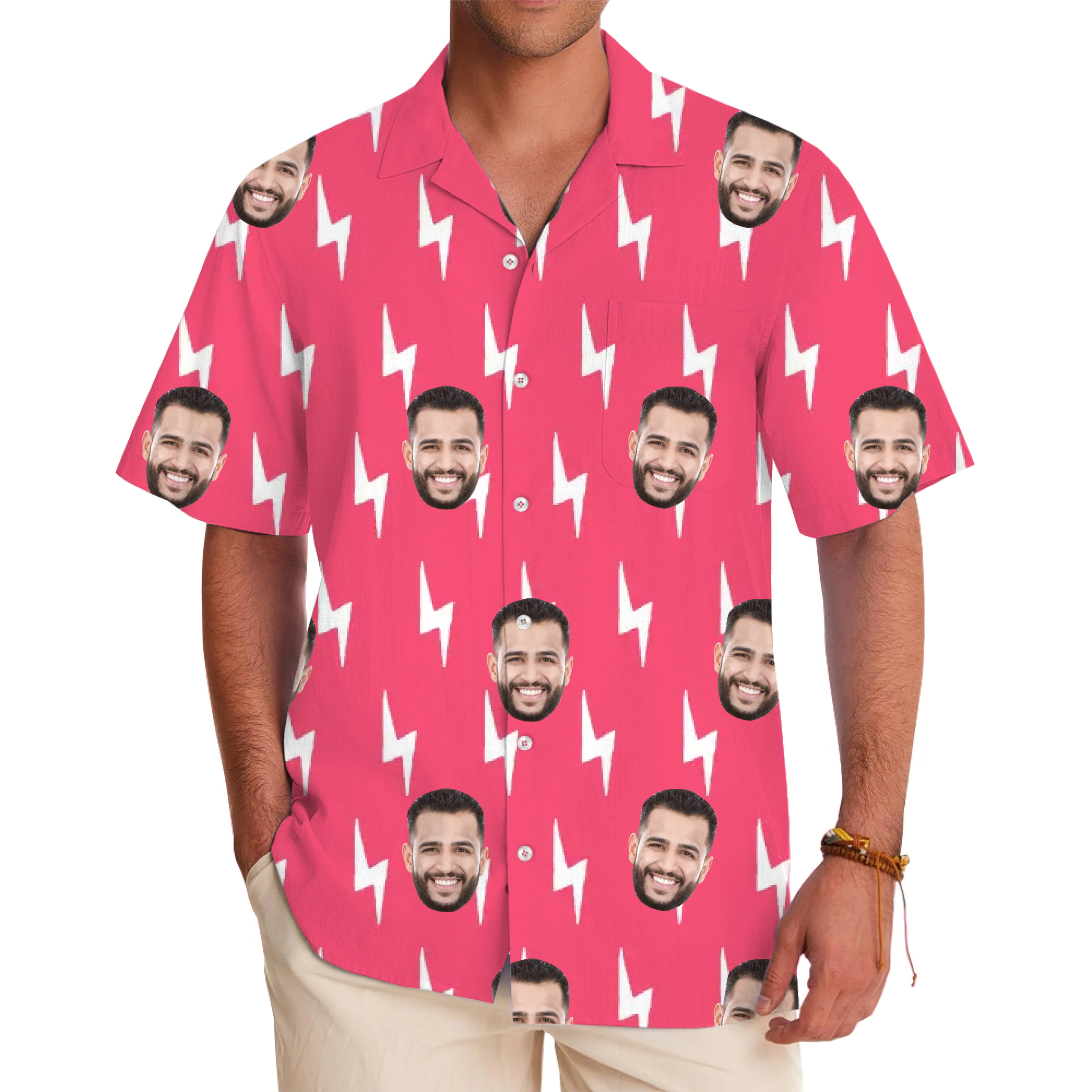 [Live Preview] Custom Face Lightning Bolt Hawaiian Shirt - variant image 1