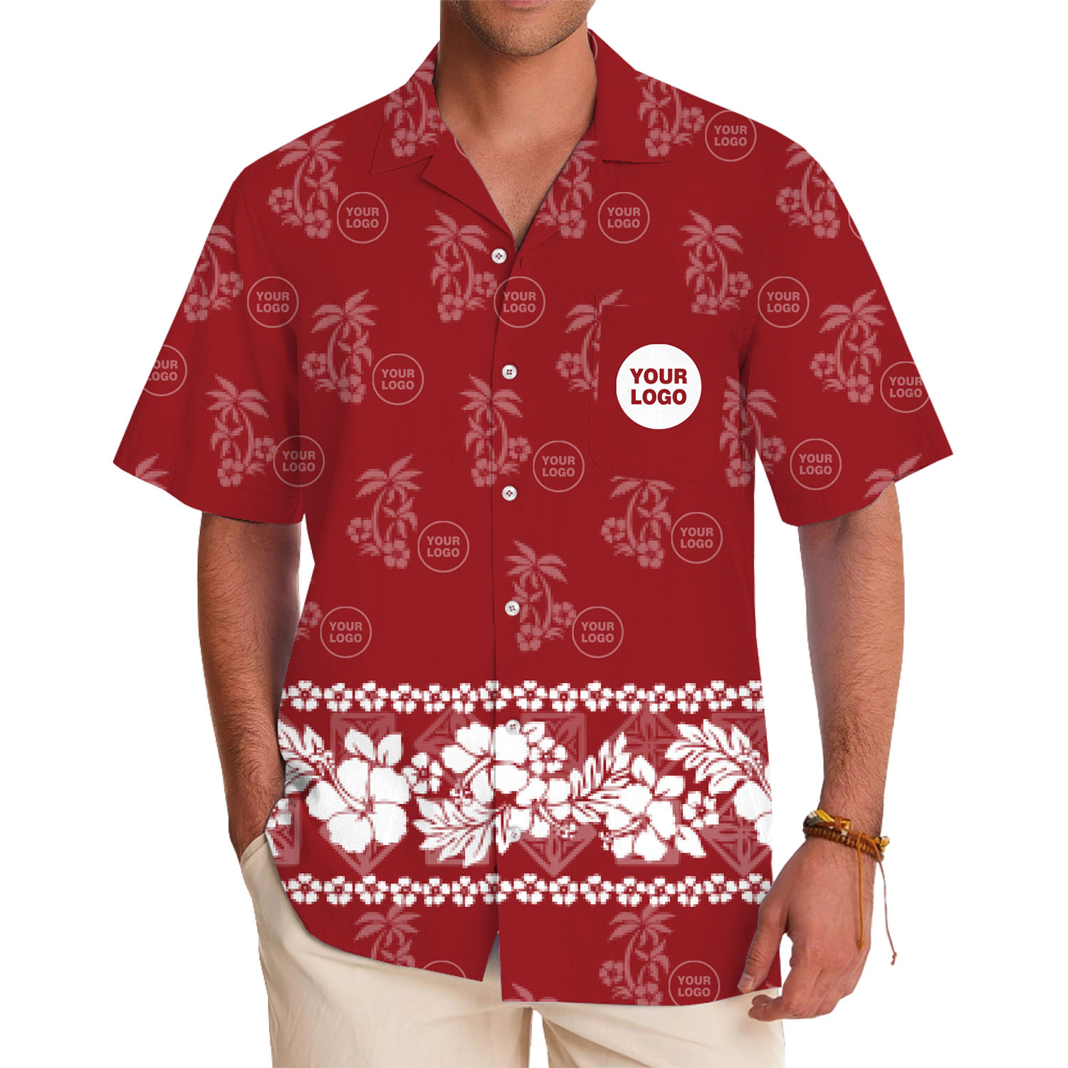 [Live Preview] Custom Hibiscus and Palm Tree Aloha Shirt With Logo - variant image 1