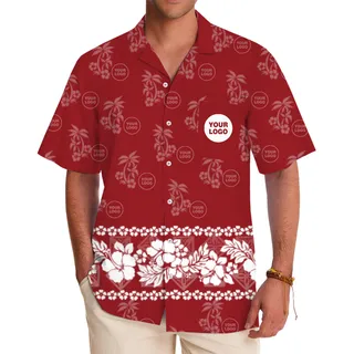 [Live Preview] Custom Hibiscus and Palm Tree Aloha Shirt With Logo