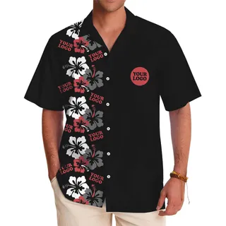 Vintage Custom Logo Floral Aloha Shirt With Preview