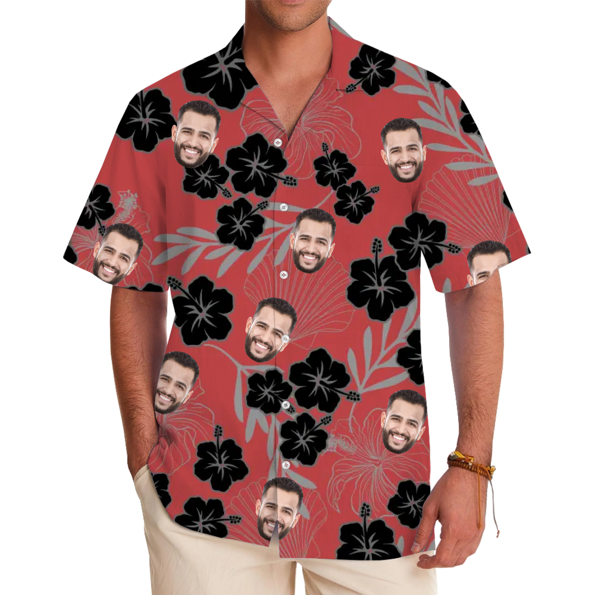 [Live Preview] Custom Face Dark Hibiscus Hawaiian Shirt - variant image 1