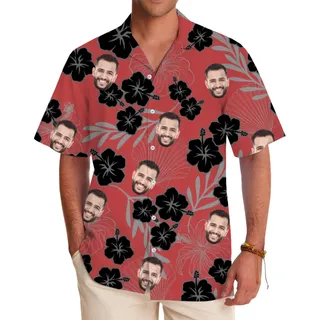 [Live Preview] Custom Face Dark Hibiscus Hawaiian Shirt