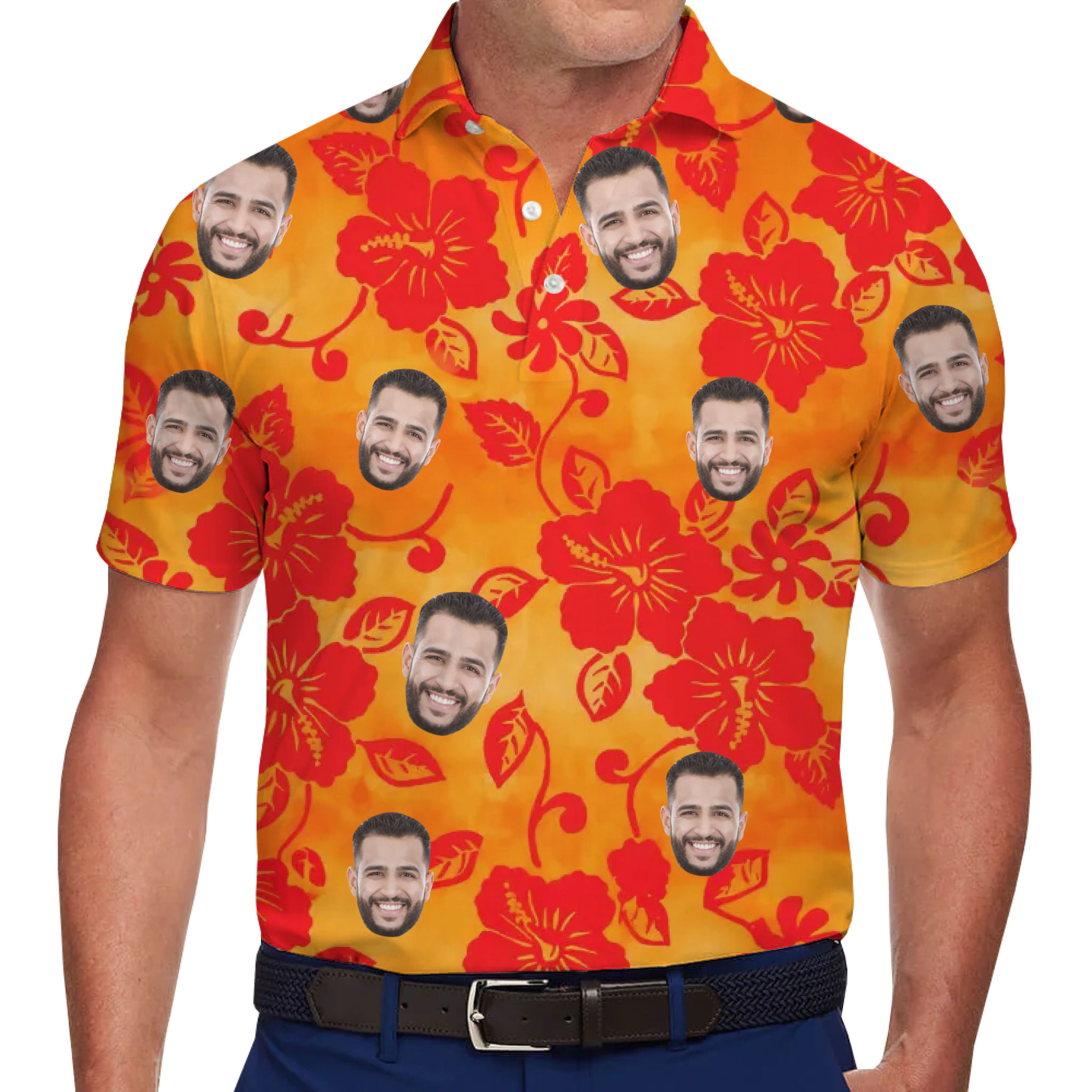[Live Preview] Personalized Face Hibiscus Polo Shirt - variant image 1