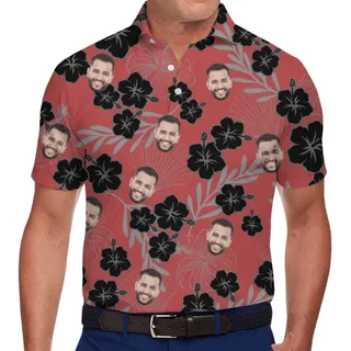 [Live Preview] Personalized Face Tropical Hibiscus Polo Shirt
