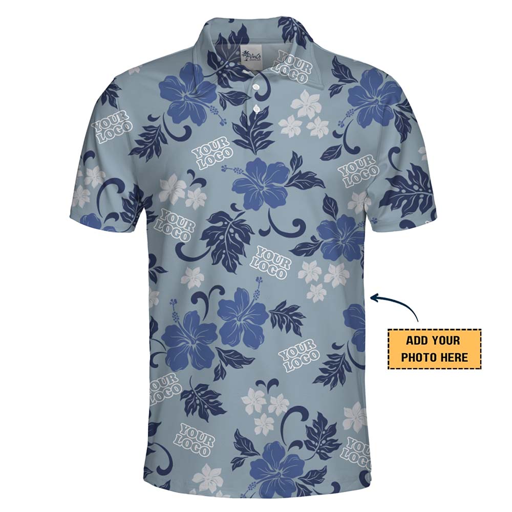 Blue Hibiscus Polo Shirt With Custom All Over Print Logo