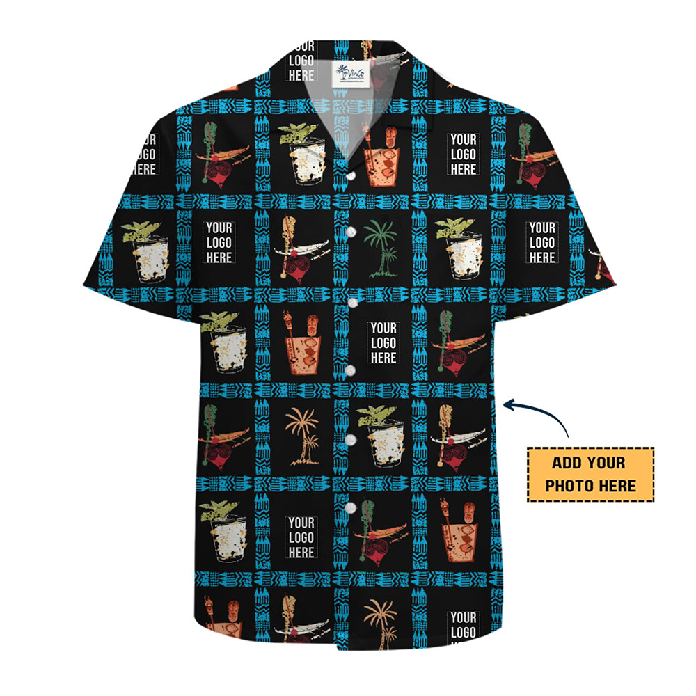 Tropical Custom Shirt with Palm Trees and Cocktails Your Logo Here