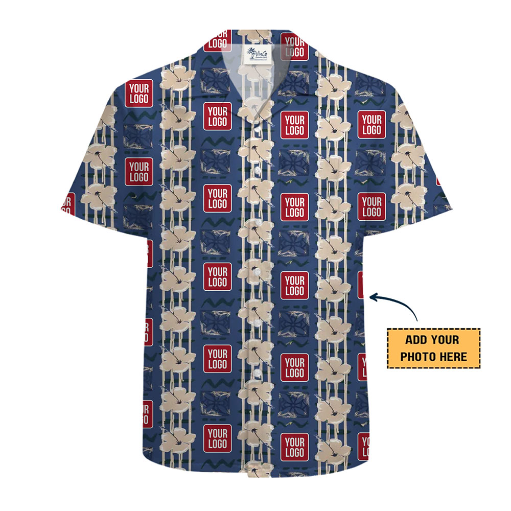 Striped Vintage Blue Hawaiian Shirt Custom Your Logo